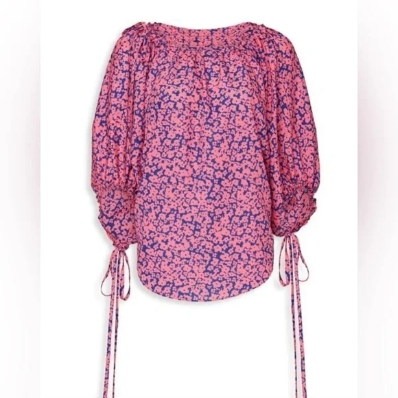 DEREK LAM Pink Floral Print Short Sleeve Blouse​ - Picture 2 of 10